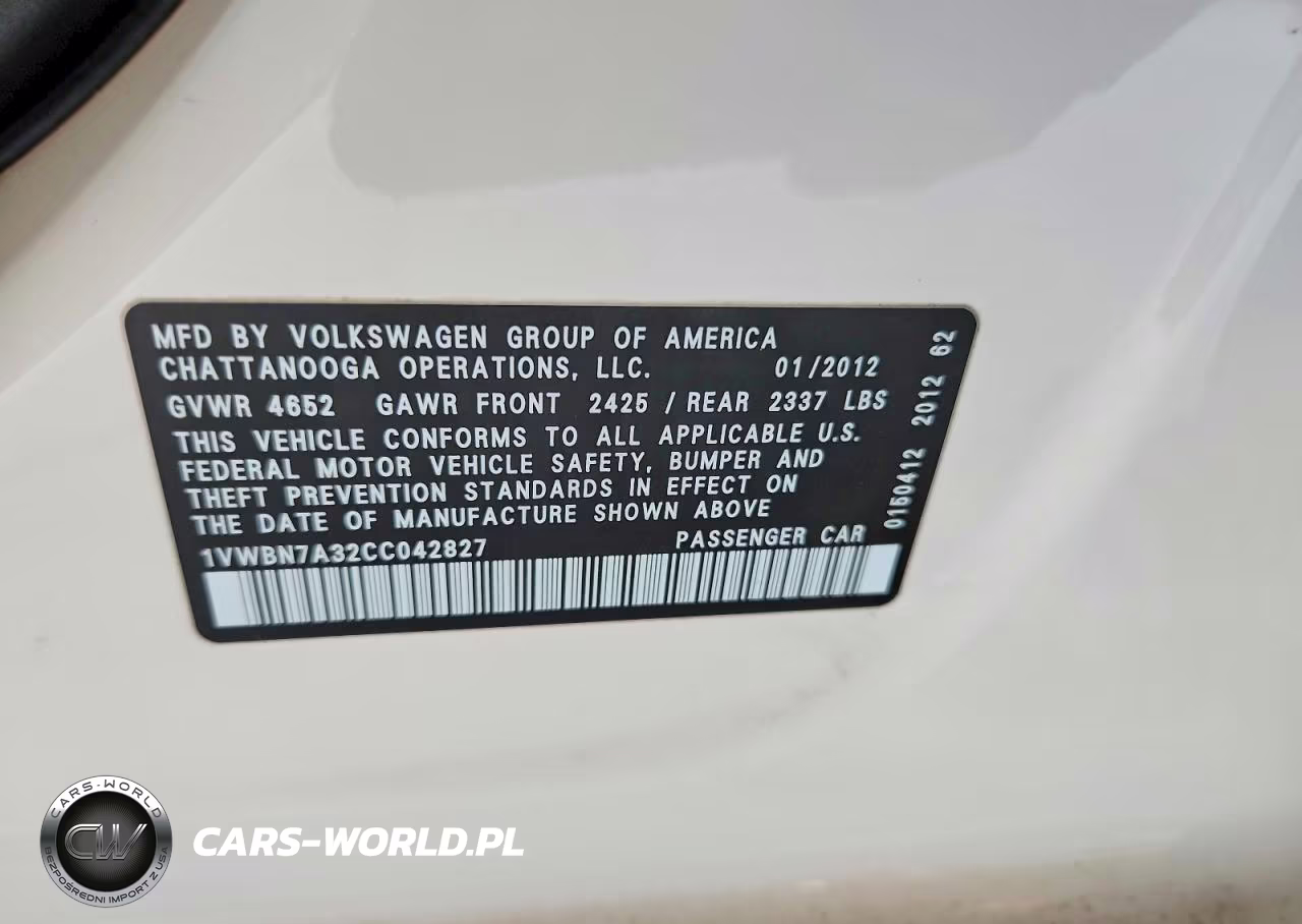 2012 Volkswagen Passat Se VIN:1VWBN7A32CC042827 - 12