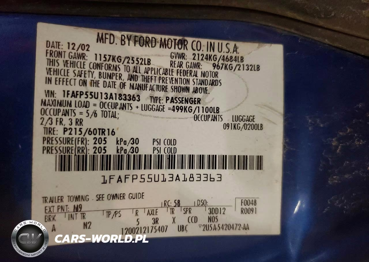 2003 Ford Taurus Ses VIN:1FAFP55U13A183363 - 12
