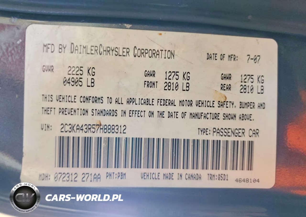 2007 Chrysler 300 VIN:2C3KA43R57H888312 - 12