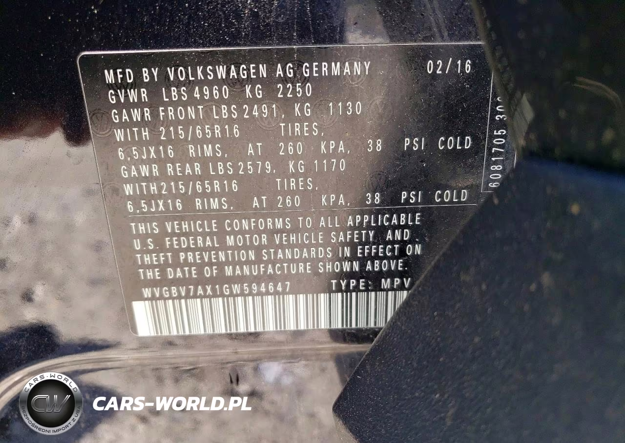 2016 Volkswagen Tiguan S VIN:WVGBV7AX1GW594647 - 12