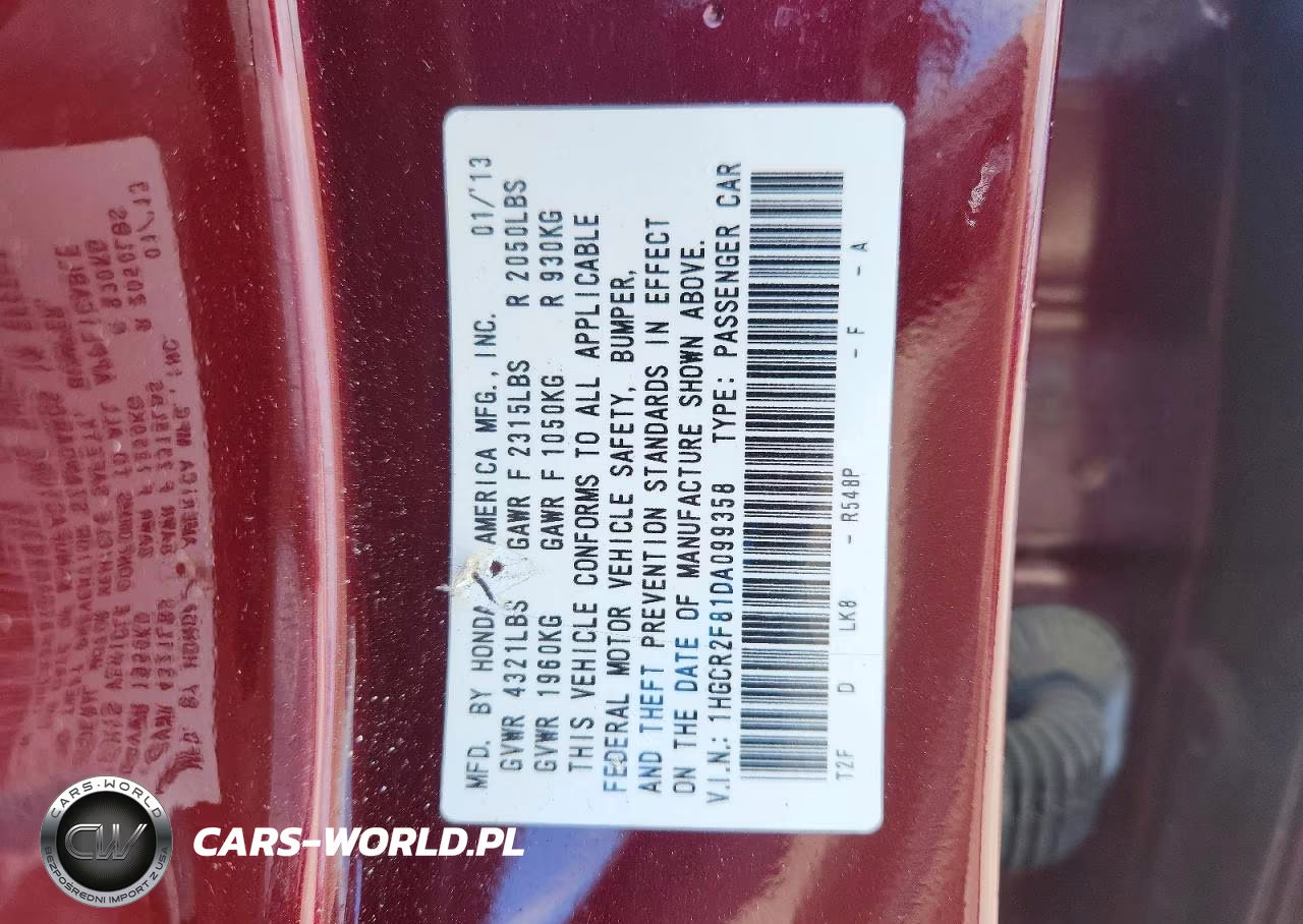 2013 Honda Accord Exl VIN:1HGCR2F81DA099358 - 12