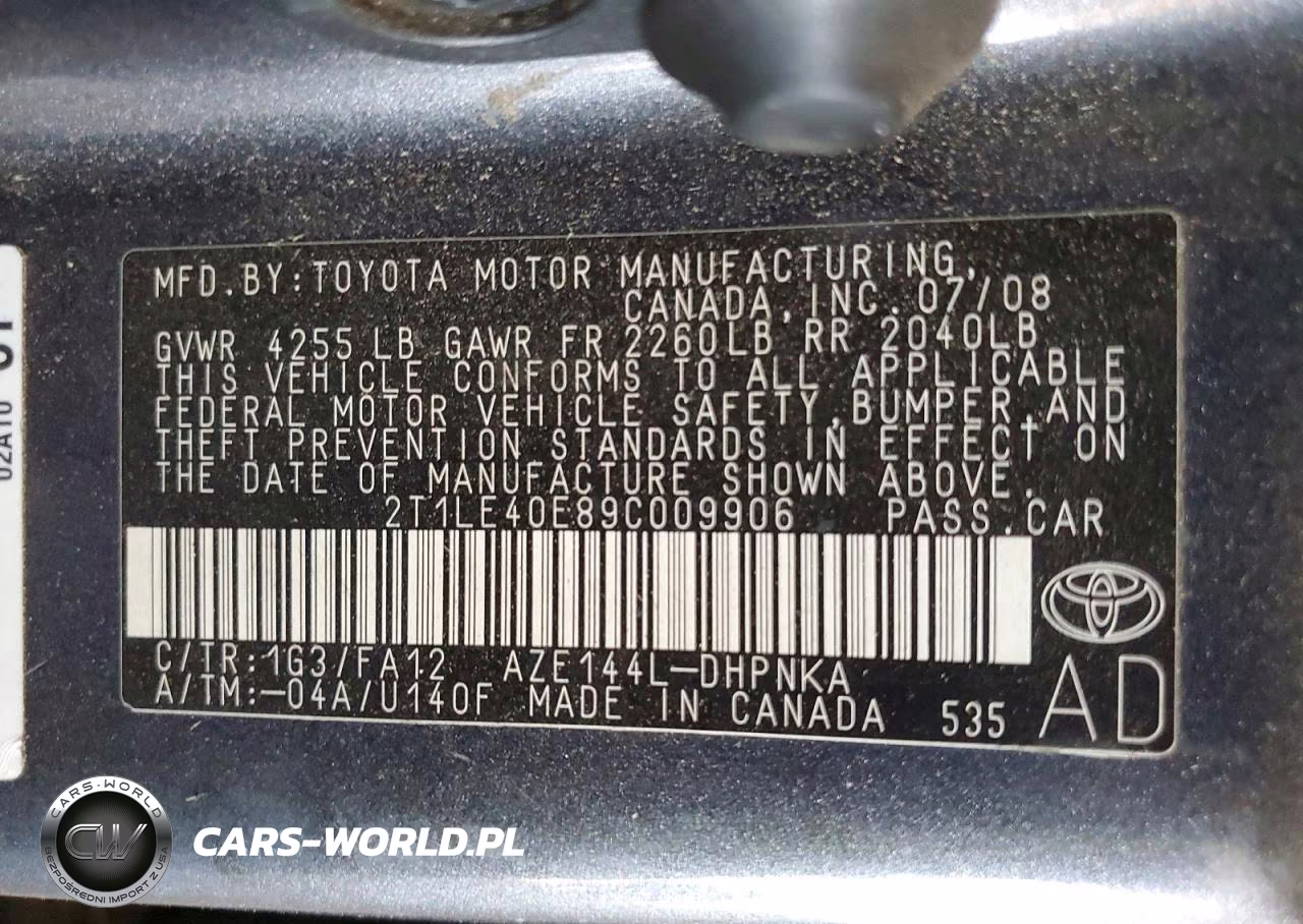 2009 Toyota Corolla Matrix S VIN:2T1LE40E89C009906 - 12