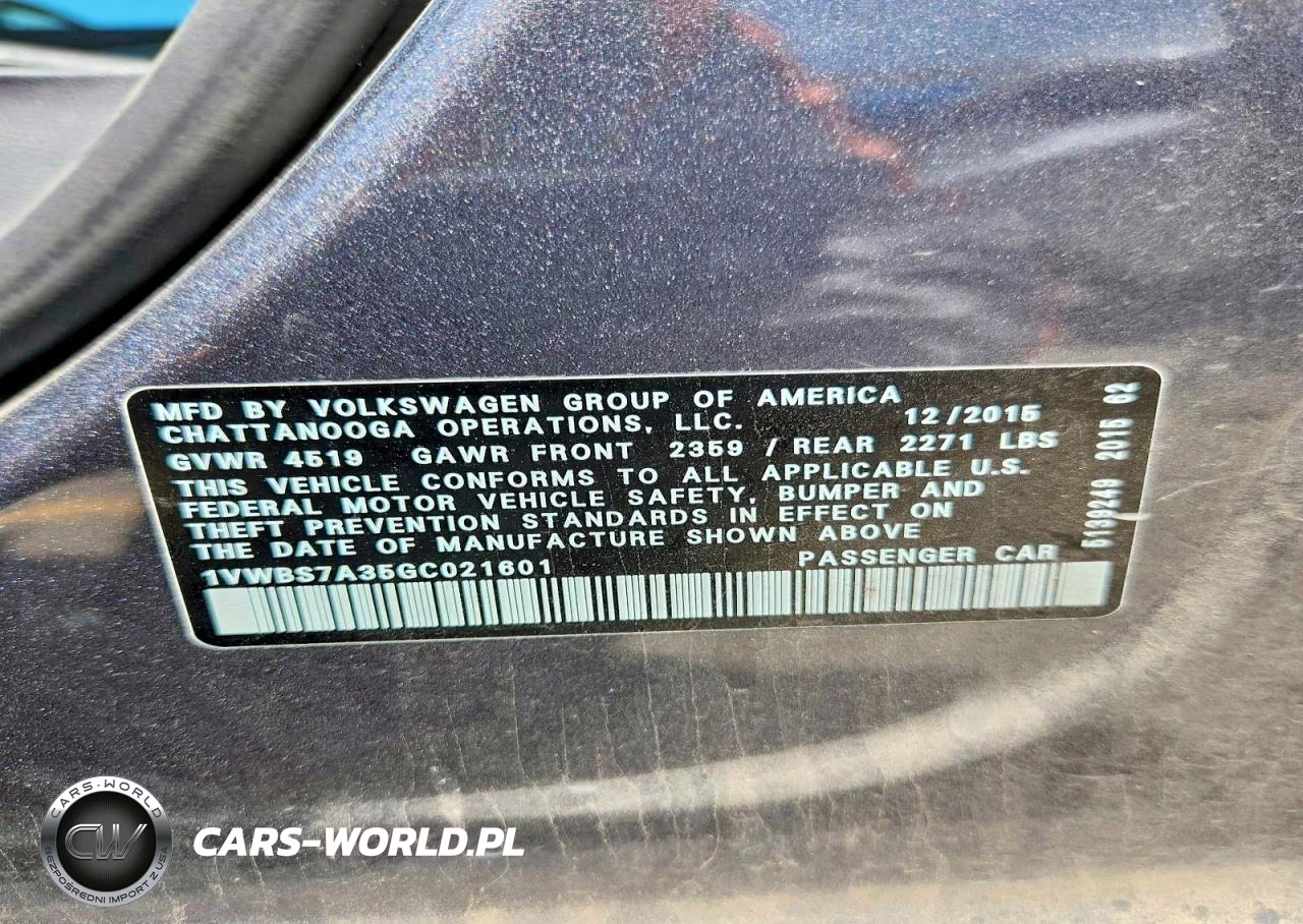 2016 Volkswagen Passat Se VIN:1VWBS7A35GC021601 - 12