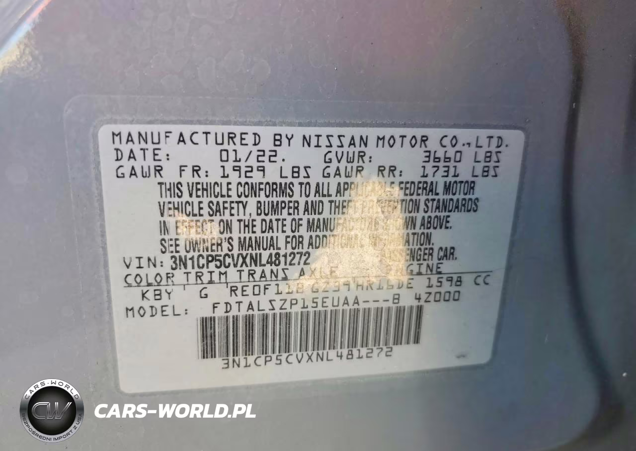 2022 Nissan Kicks Sv VIN:3N1CP5CVXNL481272 - 12