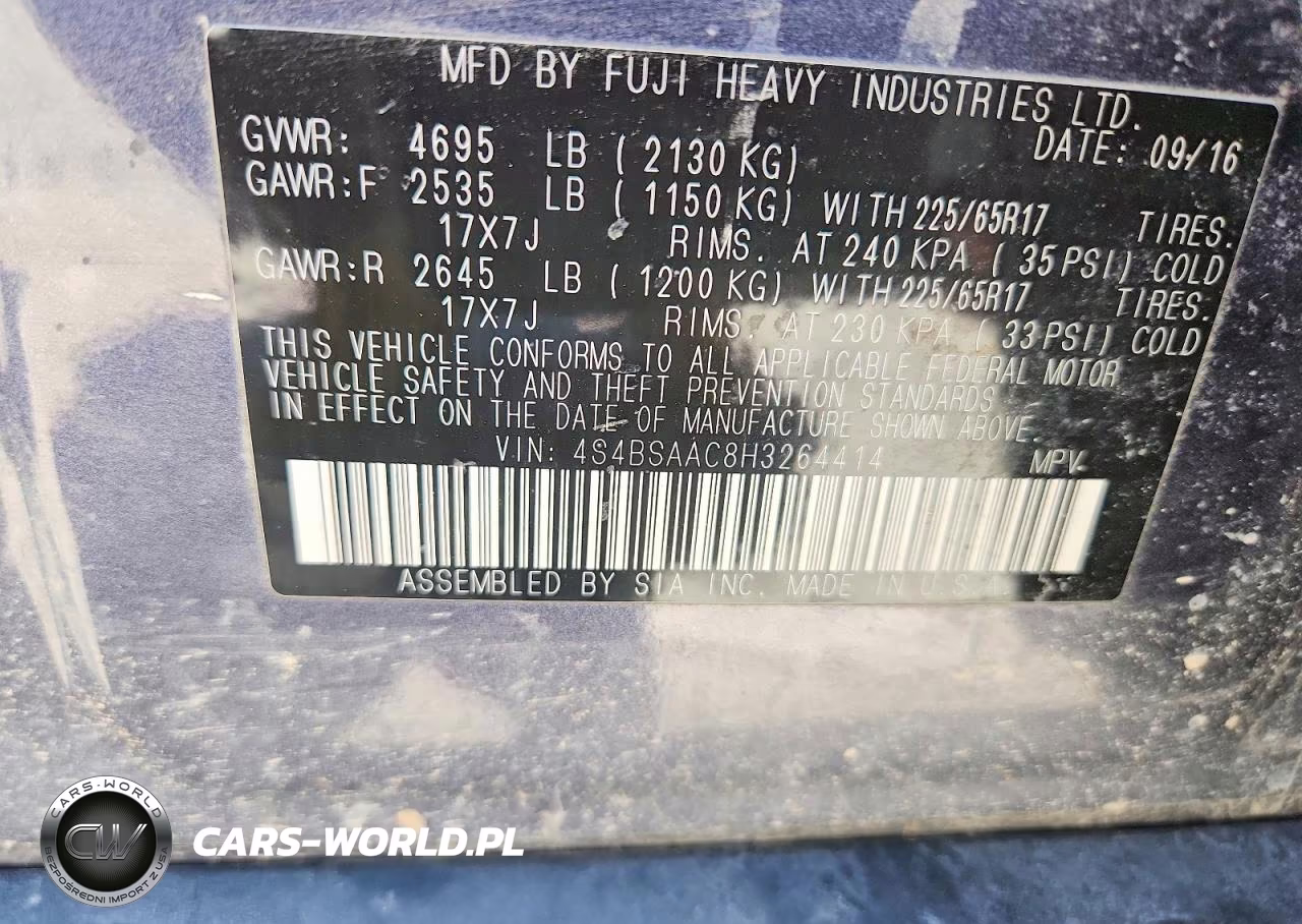 2017 Subaru Outback 2.5I VIN:4S4BSAAC8H3264414 - 12