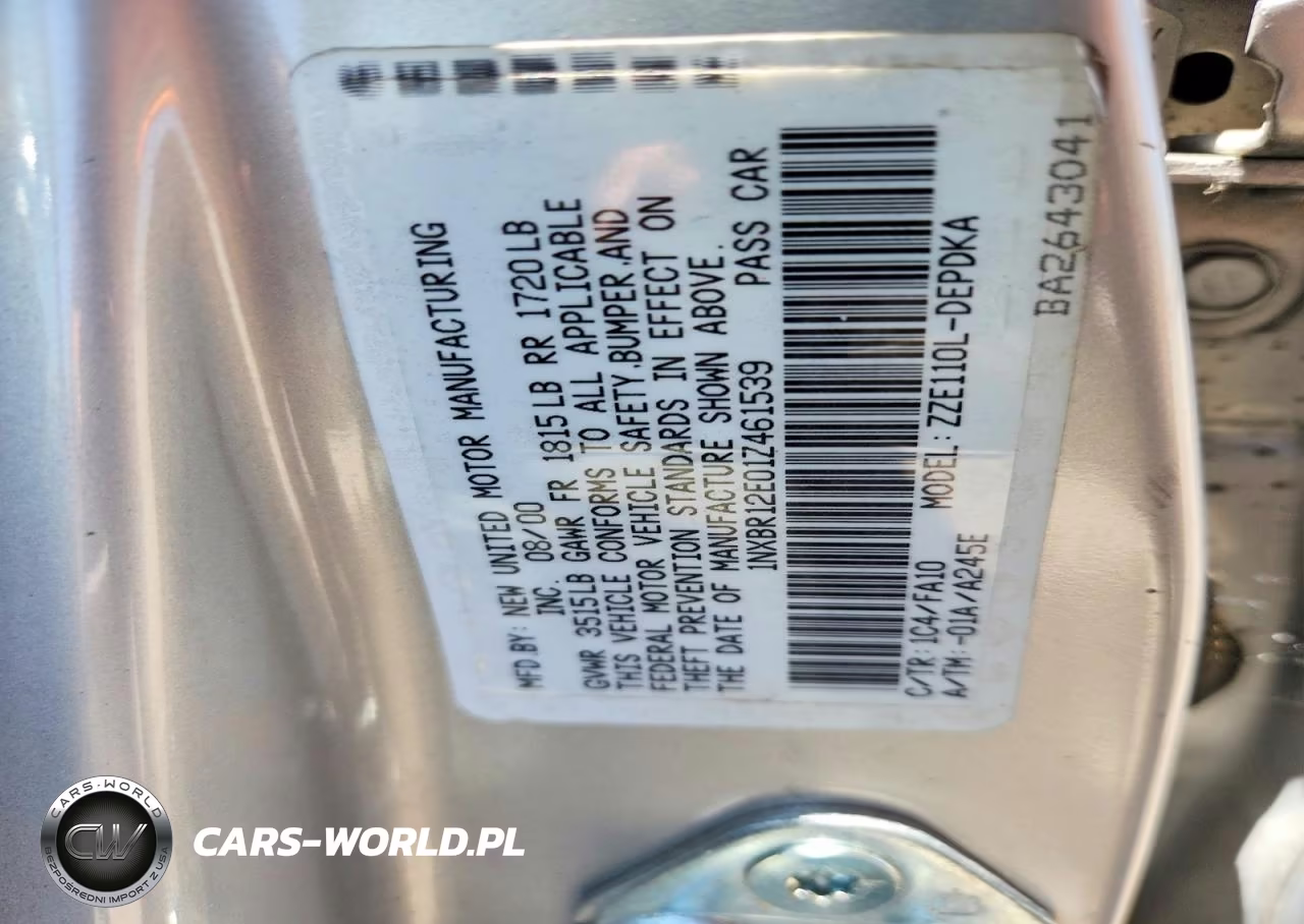 2001 Toyota Corolla Le VIN:1NXBR12E01Z461539 - 12