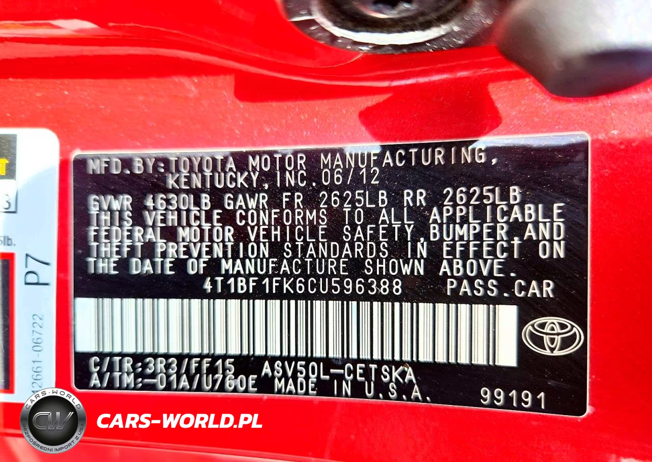 2012 Toyota Camry L VIN:4T1BF1FK6CU596388 - 12