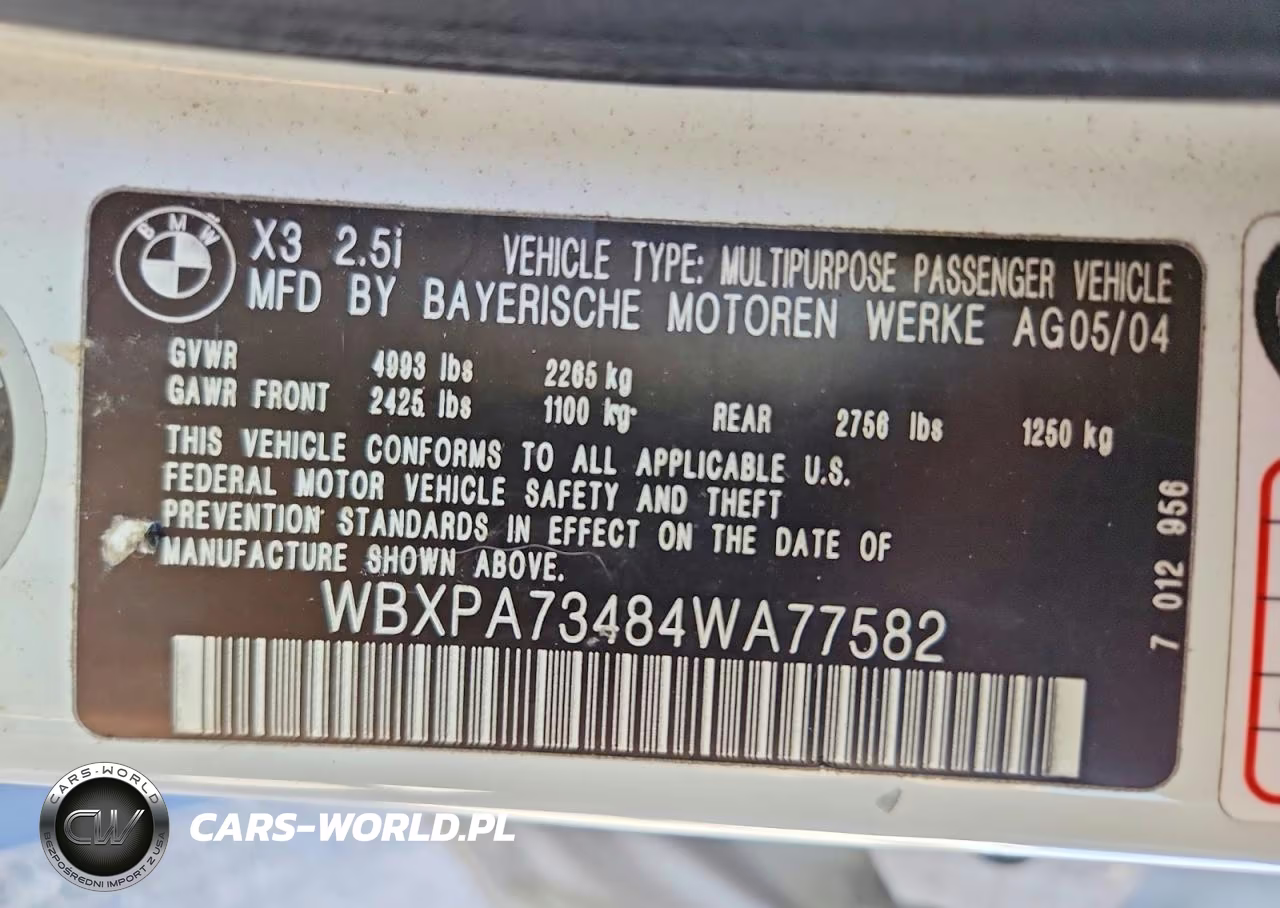 2004 BMW X3 2.5I VIN:WBXPA73484WA77582 - 13