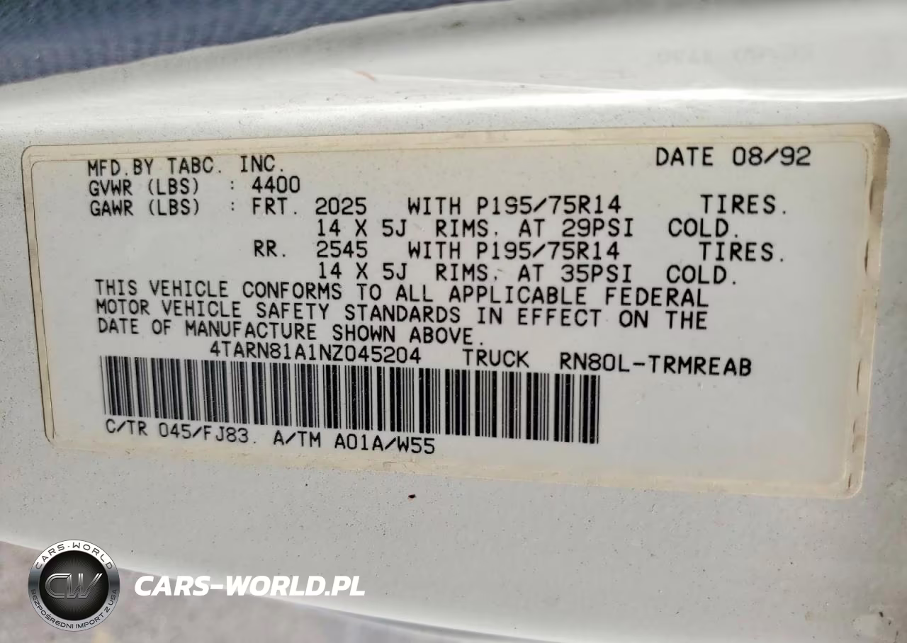 1992 Toyota Pickup VIN:4TARN81A1NZ045204 - 13
