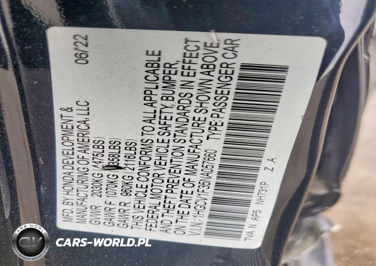 2022 Honda Accord Sport VIN:1HGCV1F35NA057660 - 12