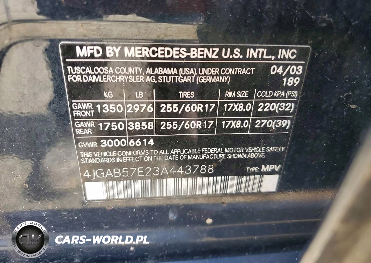 2003 Mercedes-Benz Ml 350 VIN:4JGAB57E23A443788 - 13