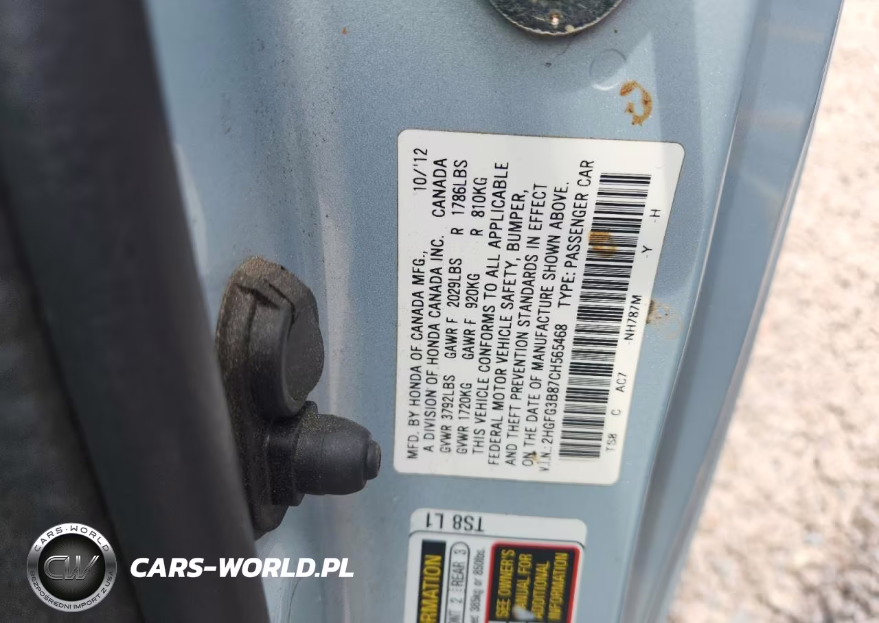 2012 Honda Civic Ex VIN:2HGFG3B87CH565468 - 12