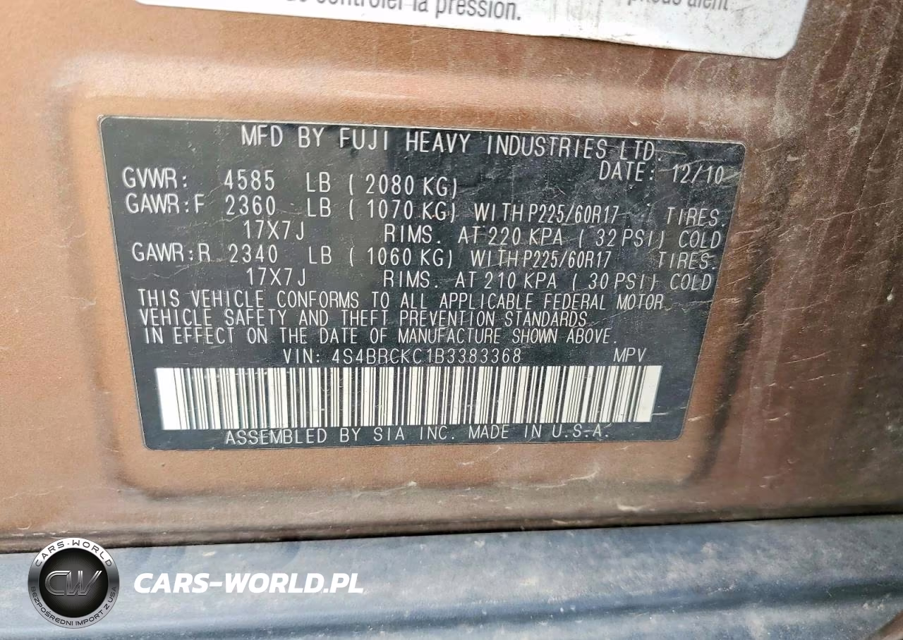 2011 Subaru Outback 2.5I Limited VIN:4S4BRCKC1B3383368 - 13