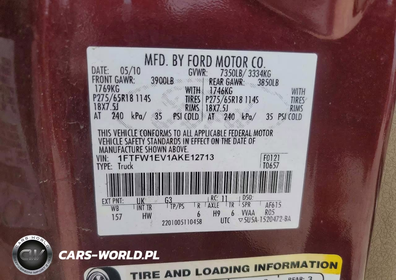 2010 Ford F150 Supercrew VIN:1FTFW1EV1AKE12713 - 12