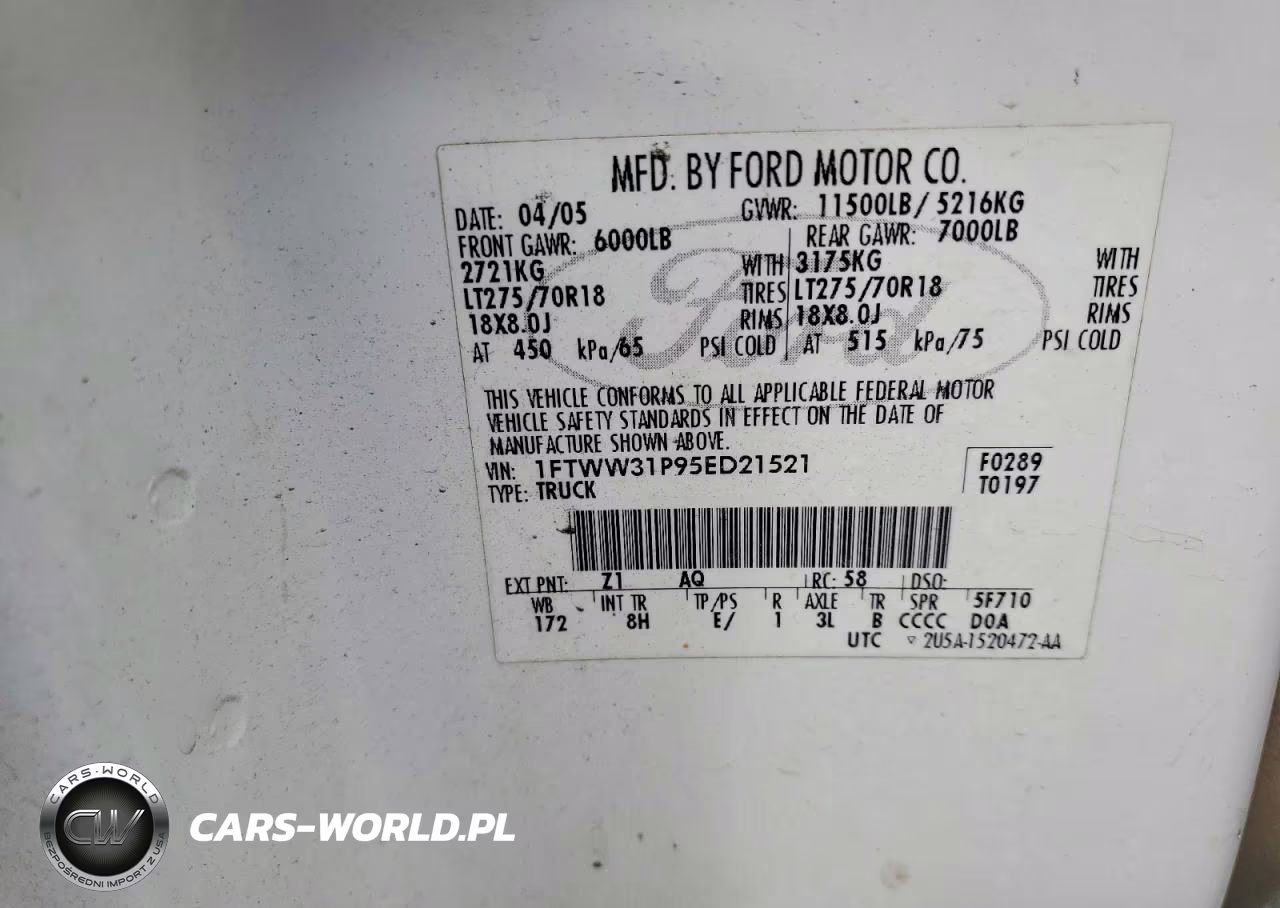 2005 Ford F350 Srw Super Duty VIN:1FTWW31P95ED21521 - 12