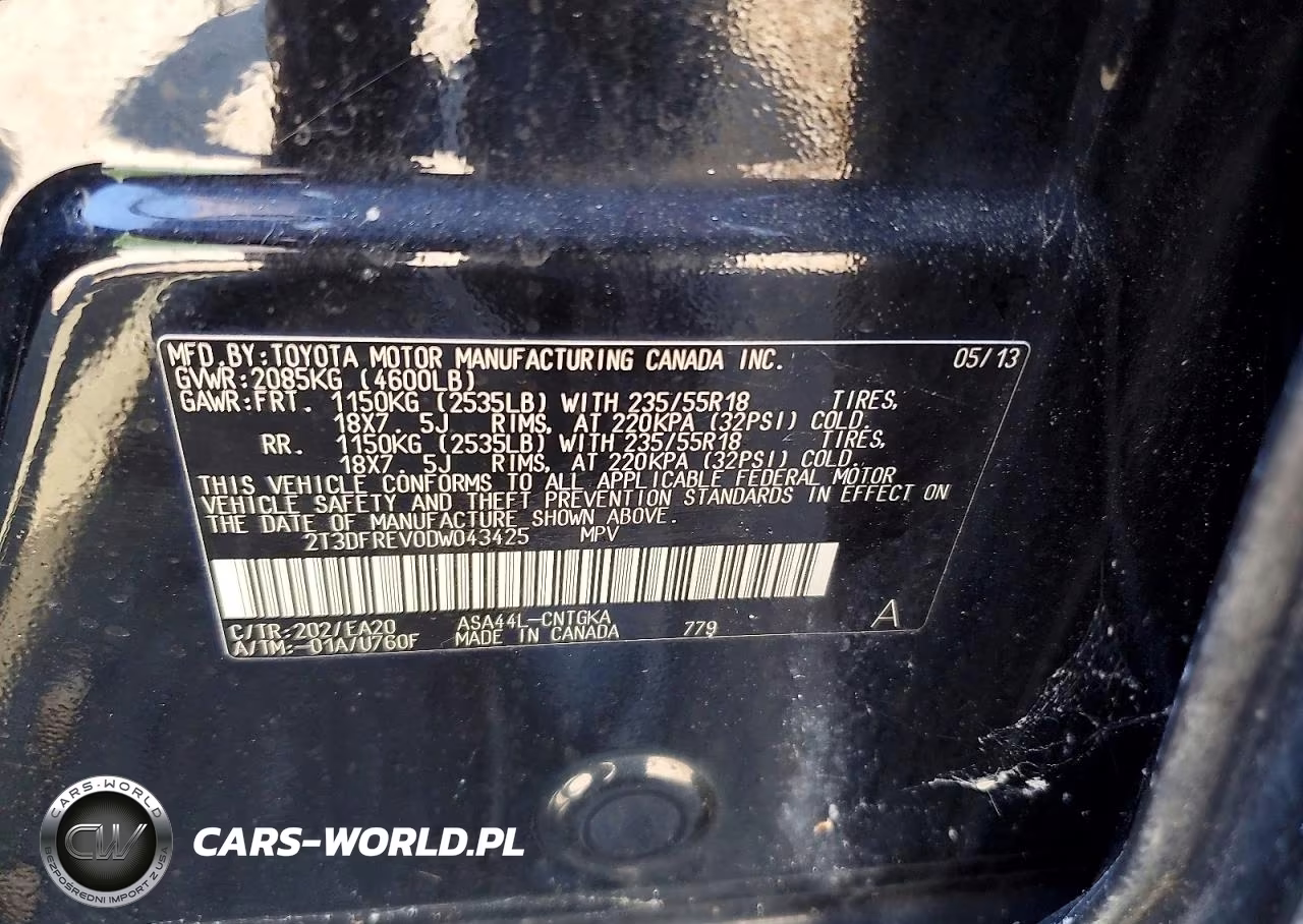 2013 TOYOTA RAV4 LIMITED VIN:2T3DFREV0DW043425 - 12