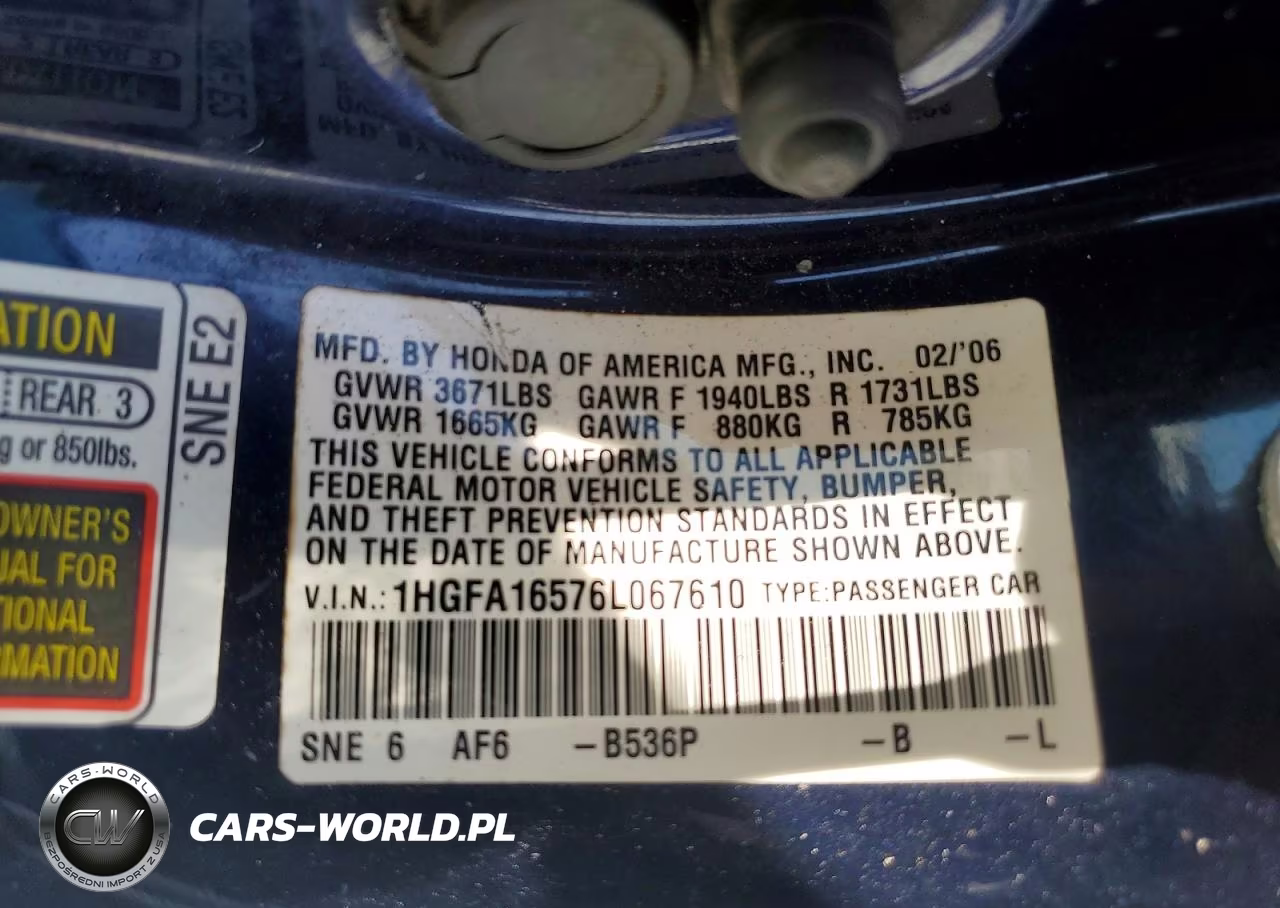 2006 Honda Civic Lx VIN:1HGFA16576L067610 - 12