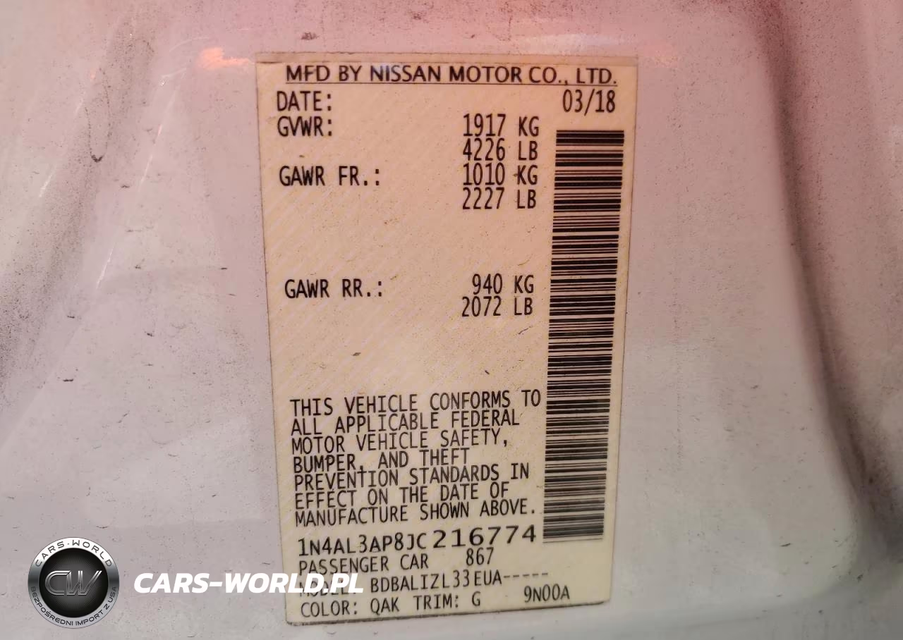 2018 Nissan Altima 2.5 Sv VIN:1N4AL3AP8JC216774 - 12
