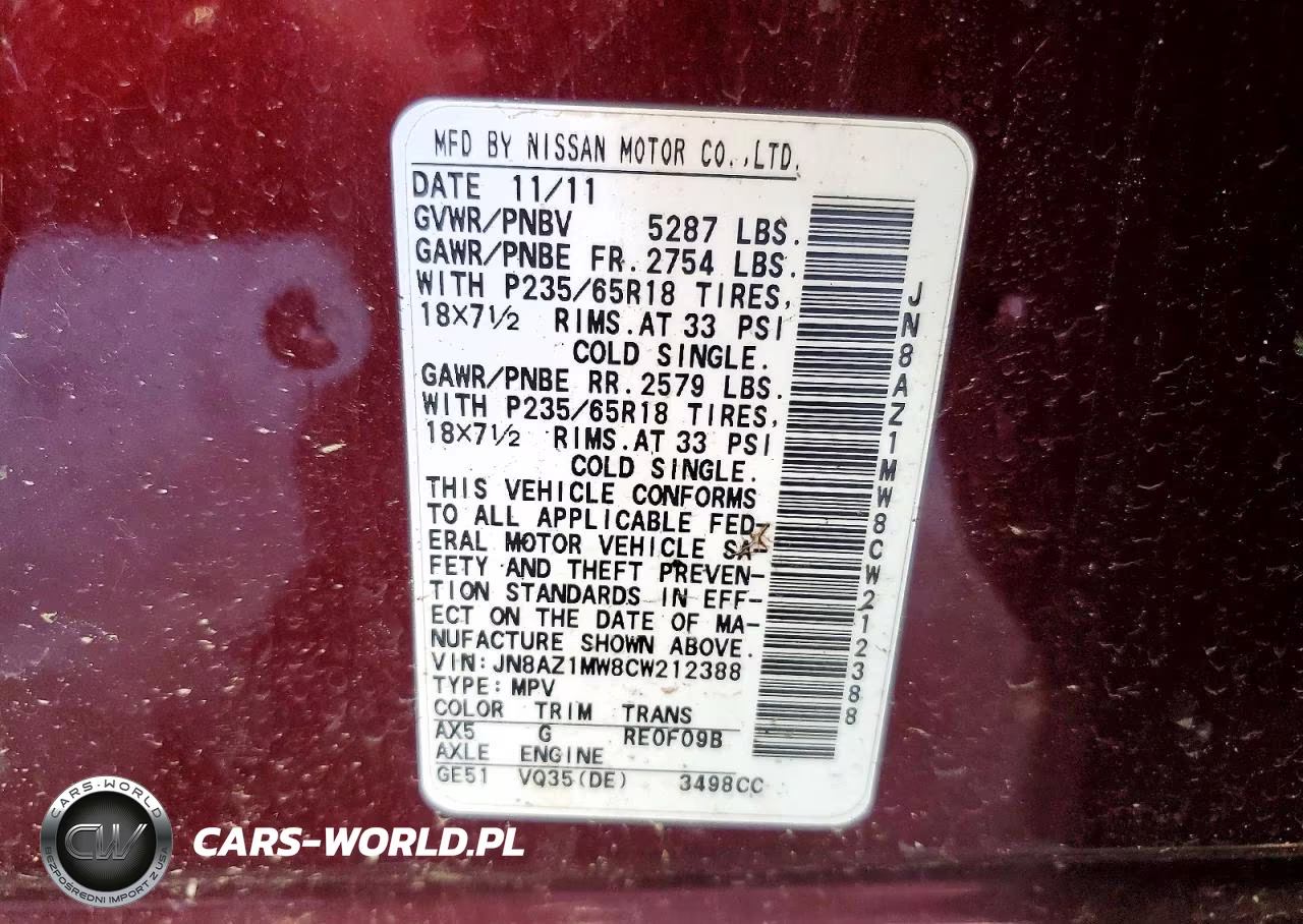 2012 Nissan Murano S VIN:JN8AZ1MW8CW212388 - 14