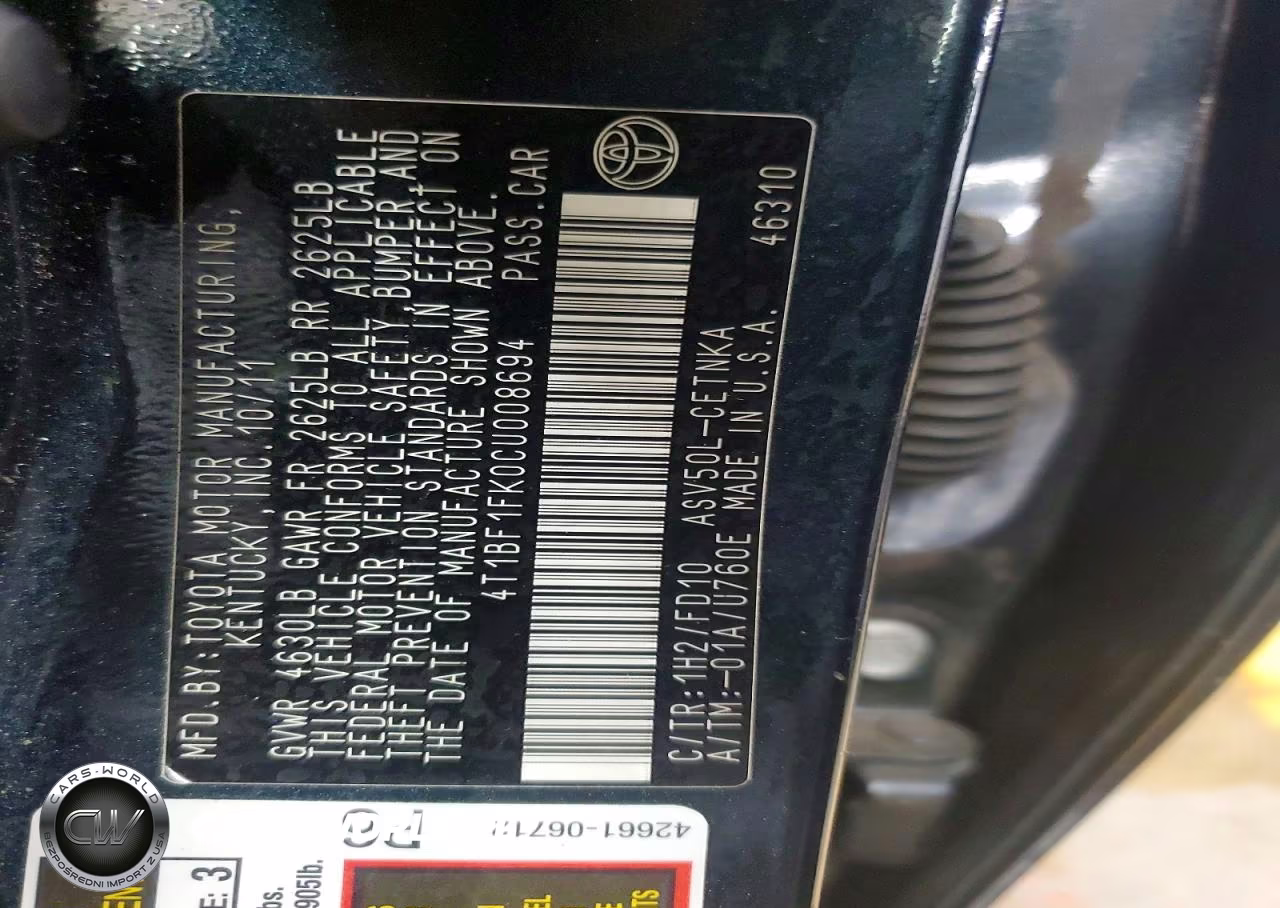 2012 Toyota Camry Le VIN:4T1BF1FK0CU008694 - 12
