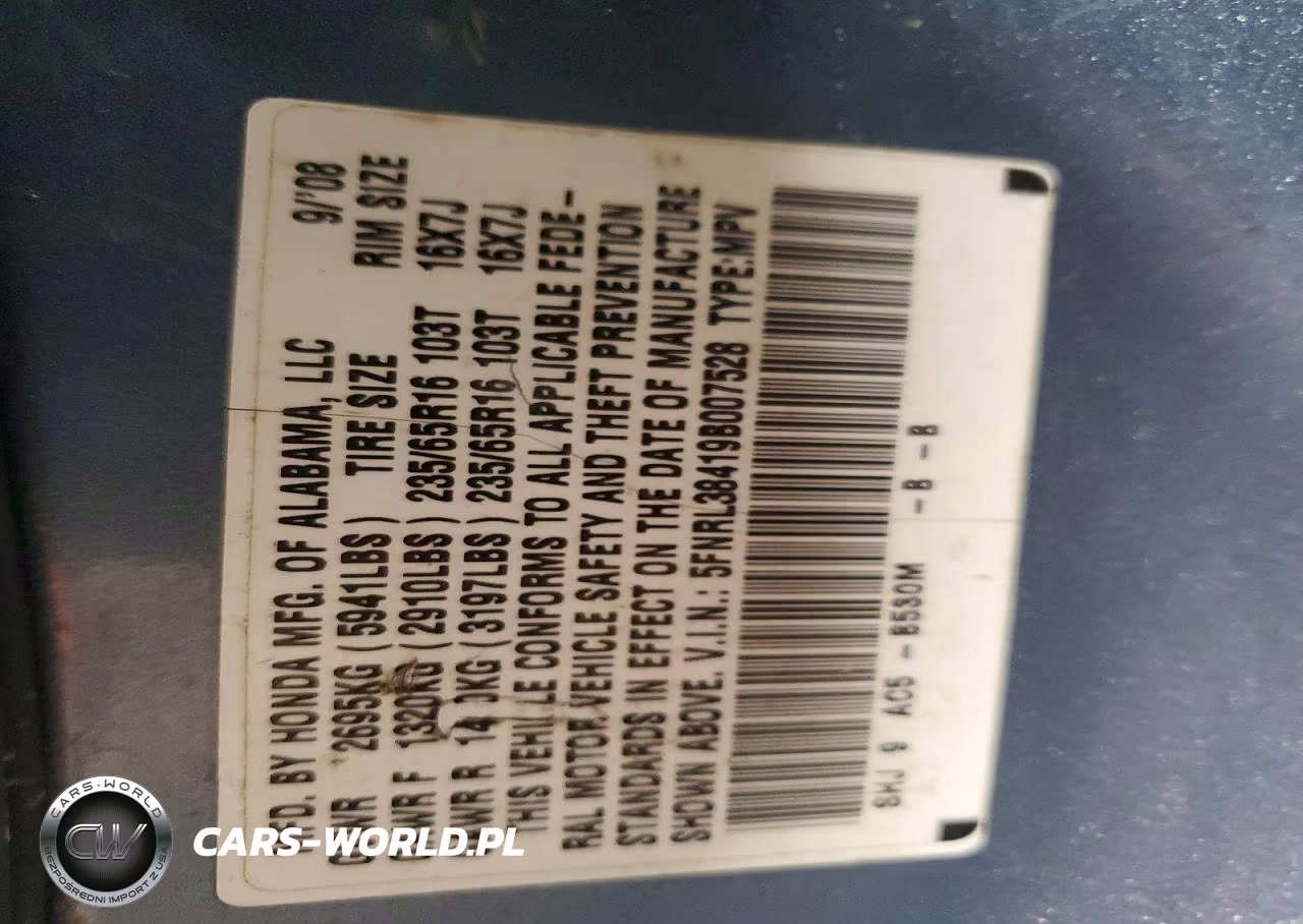 2009 Honda Odyssey Ex VIN:5FNRL38419B007528 - 13