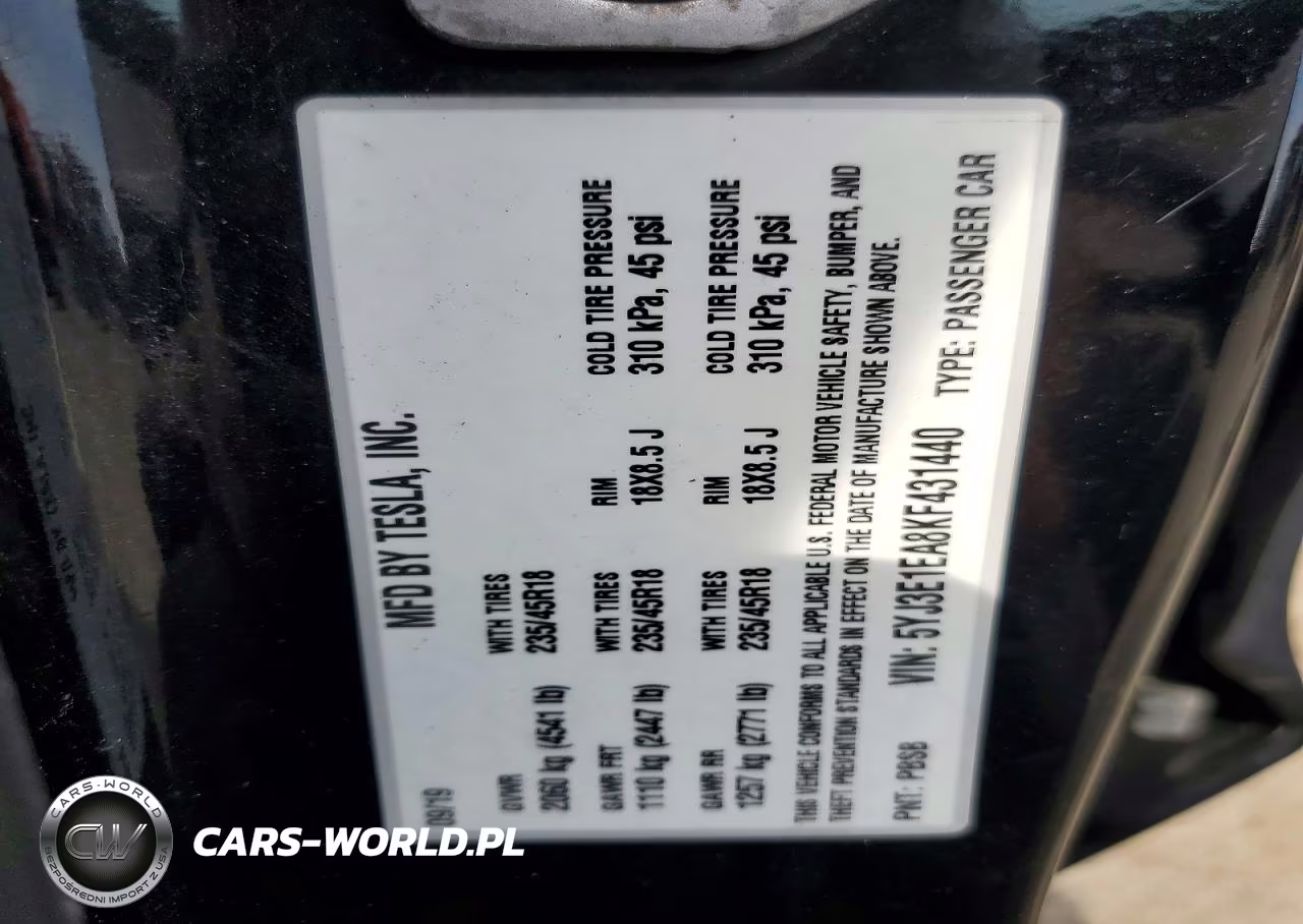 2019 Tesla Model 3 VIN:5YJ3E1EA8KF431440 - 12