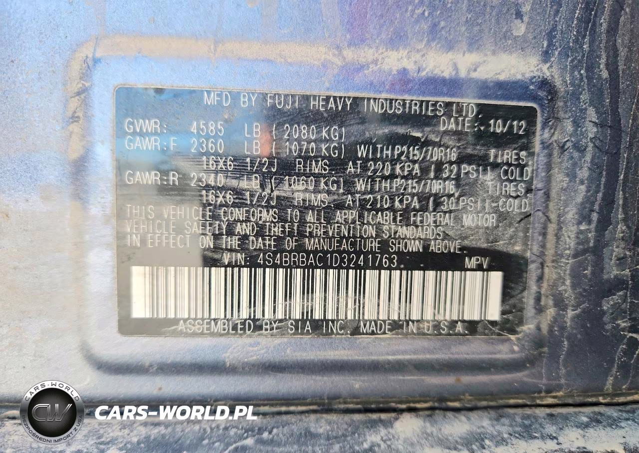 2013 Subaru Outback 2.5I VIN:4S4BRBAC1D3241763 - 12
