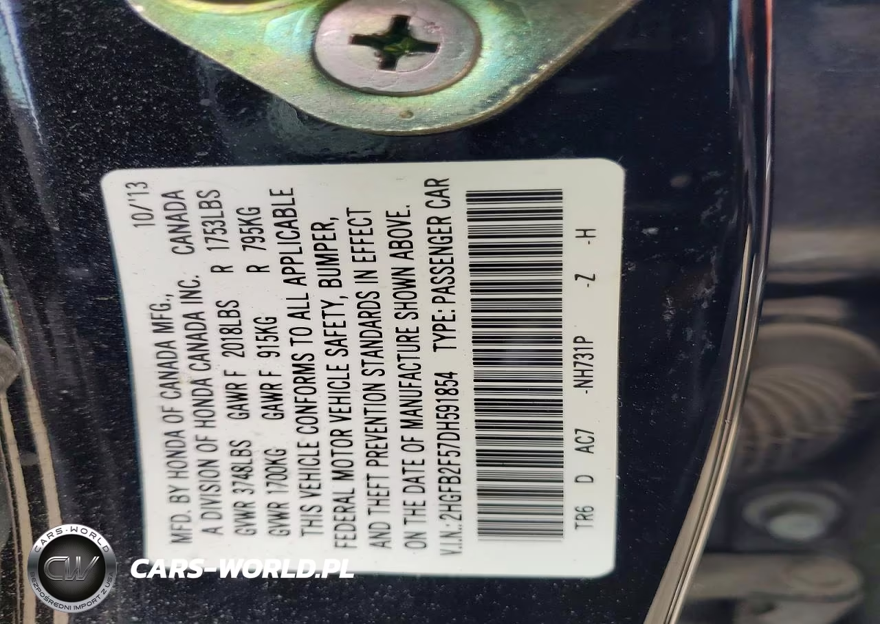 2013 Honda Civic Lx VIN:2HGFB2F57DH591854 - 12