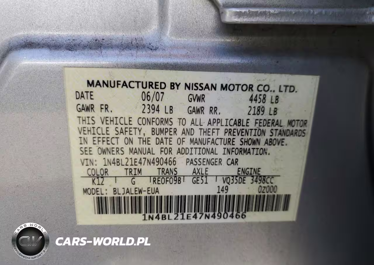 2007 Nissan Altima 3.5Se VIN:1N4BL21E47N490466 - 13