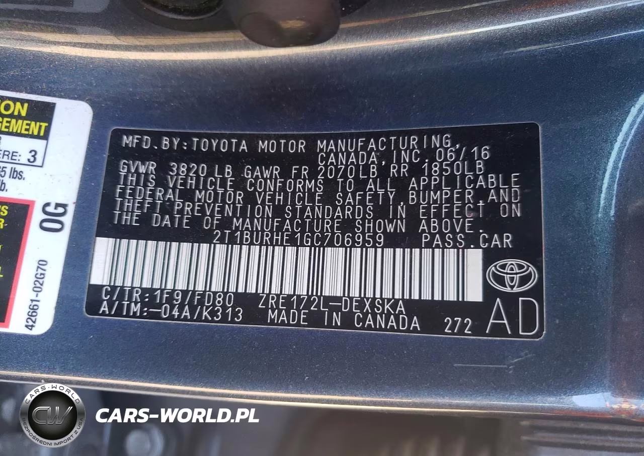 2016 Toyota Corolla S VIN:2T1BURHE1GC706959 - 12