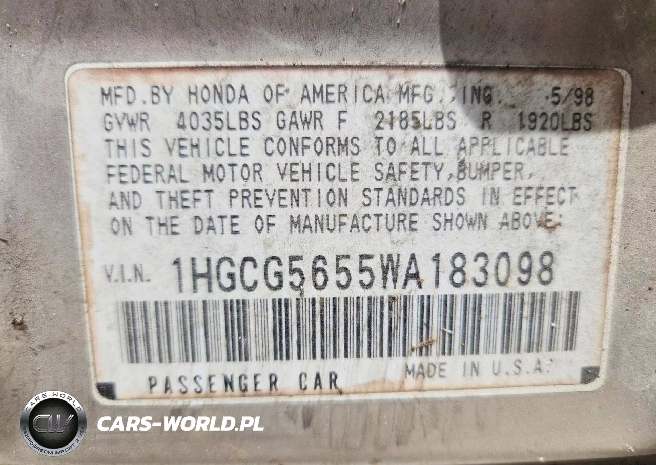 1998 Honda Accord Ex VIN:1HGCG5655WA183098 - 13