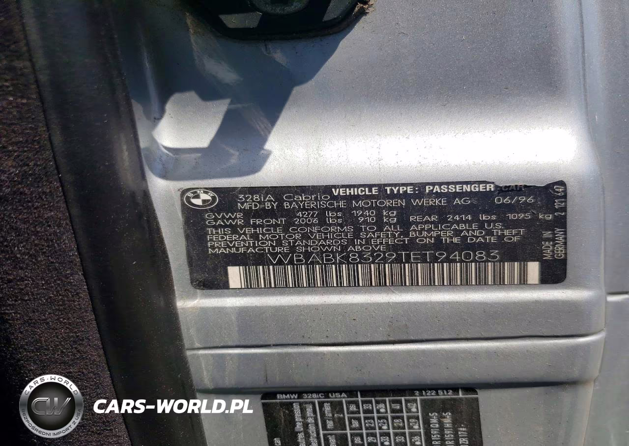 1996 BMW 328 Ic Automatic VIN:WBABK8329TET94083 - 12