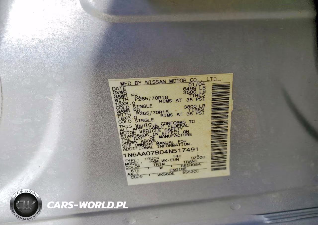 2004 Nissan Titan Xe VIN:1N6AA07B04N517491 - 12