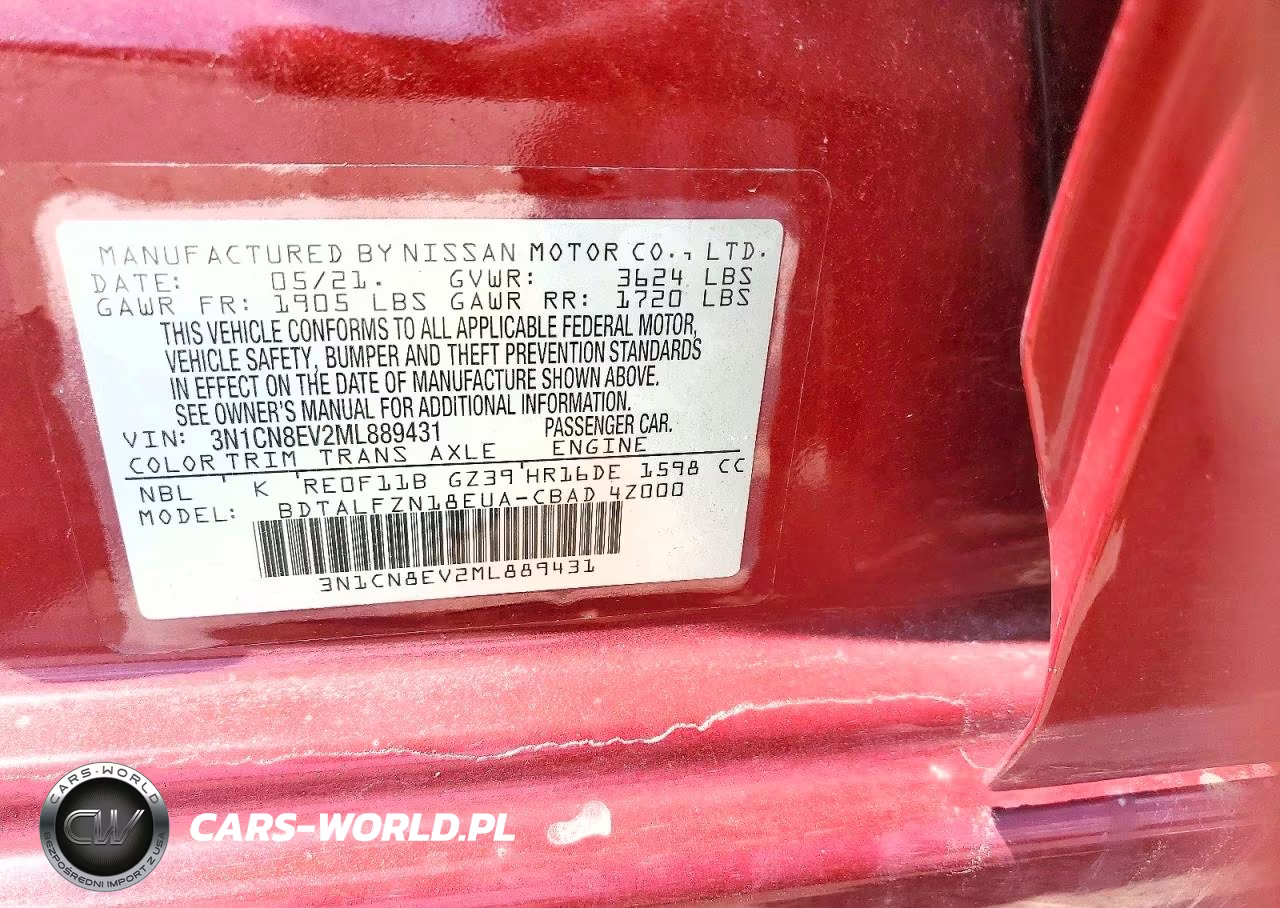 2021 Nissan Versa Sv VIN:3N1CN8EV2ML889431 - 12