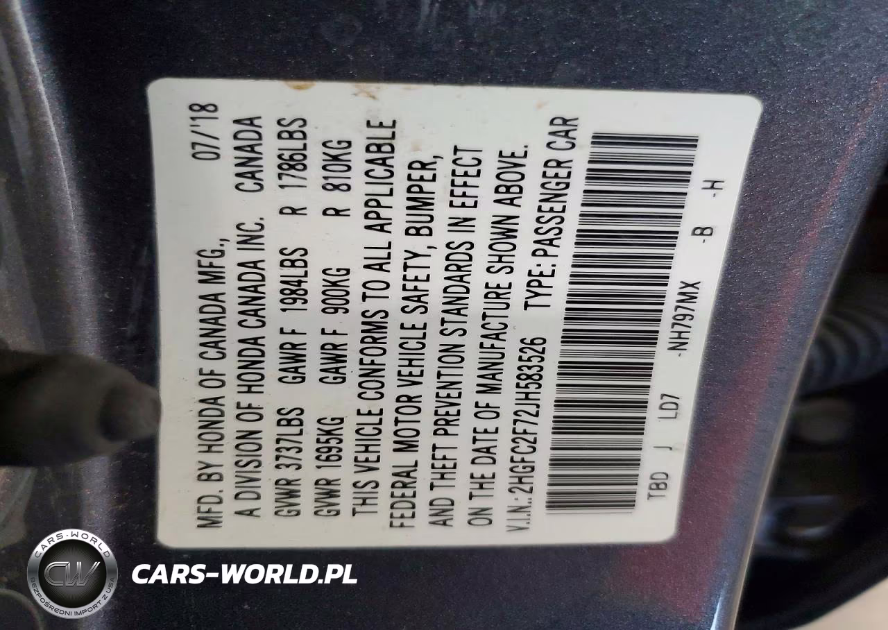 2018 Honda Civic Ex VIN:2HGFC2F72JH583526 - 12