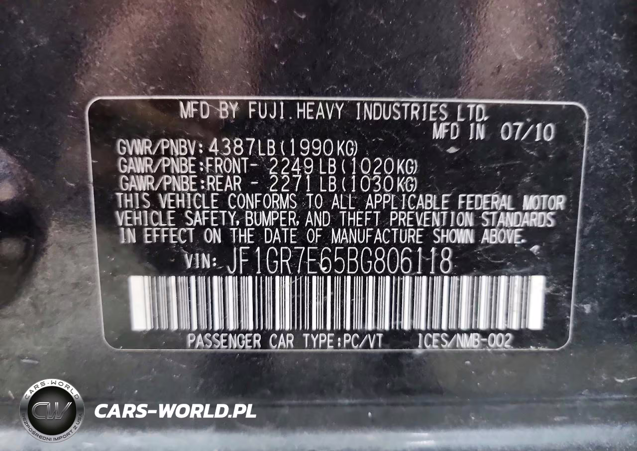 2011 Subaru Impreza Wrx VIN:JF1GR7E65BG806118 - 12