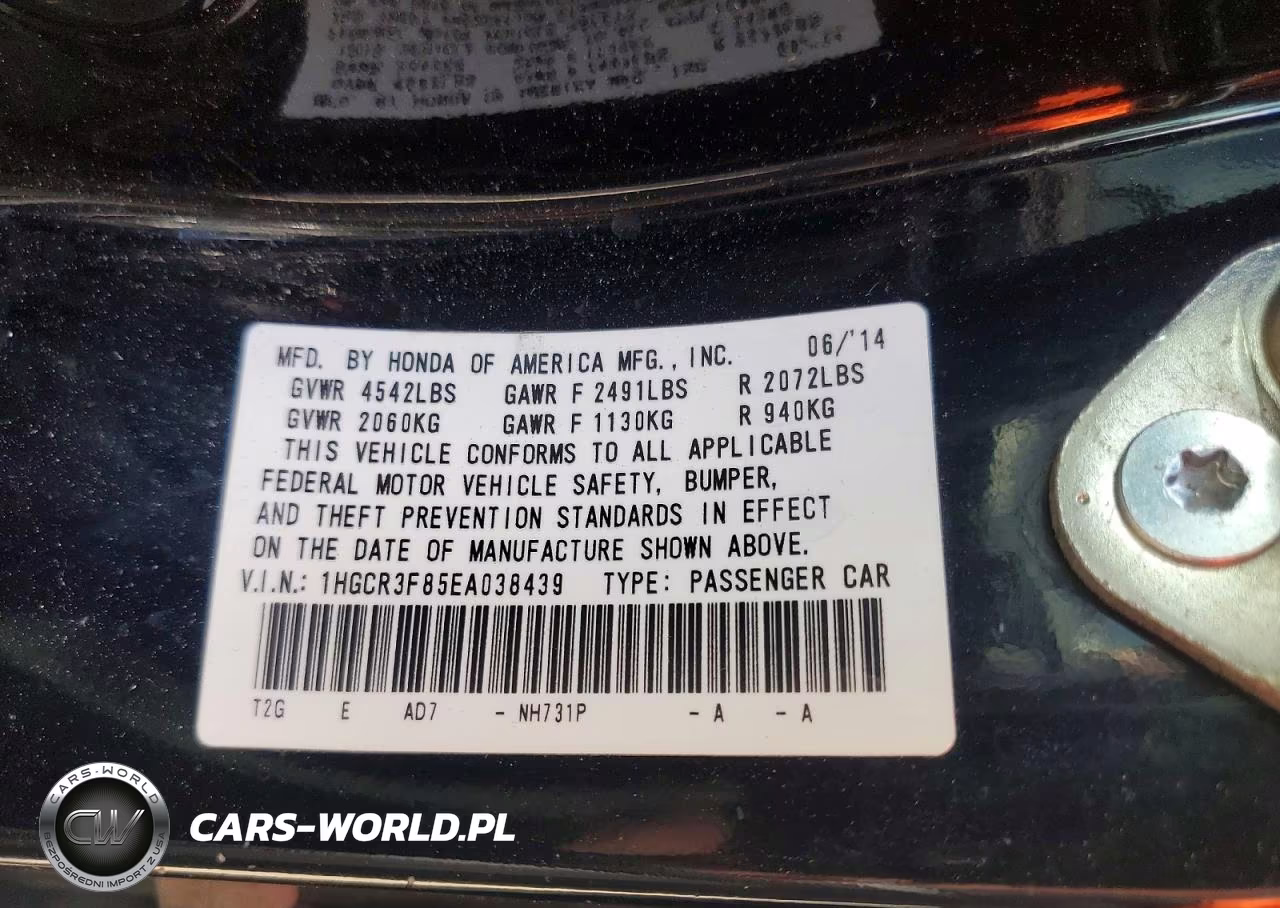 2014 Honda Accord Exl VIN:1HGCR3F85EA038439 - 12