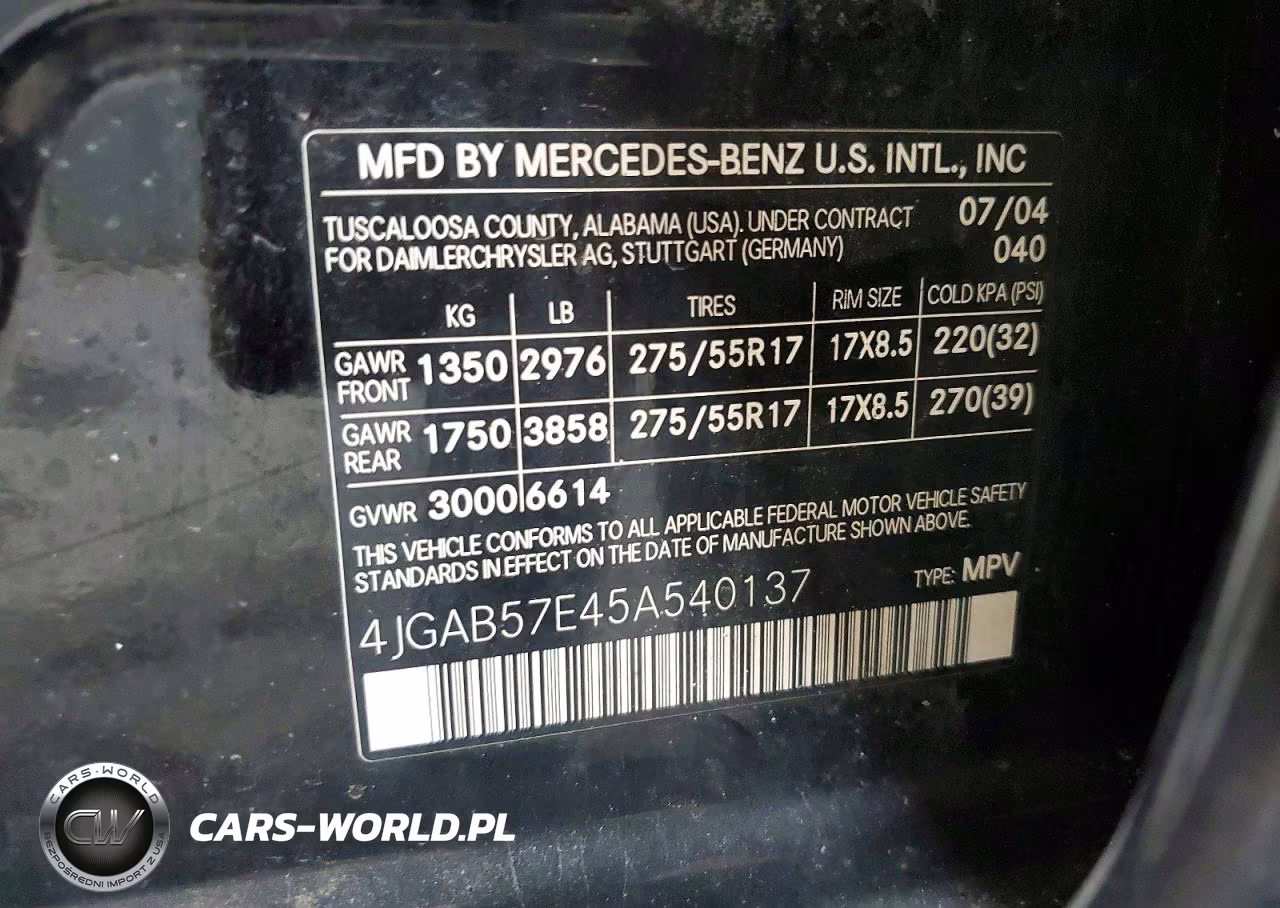 2005 Mercedes-Benz Ml 350 VIN:4JGAB57E45A540137 - 13