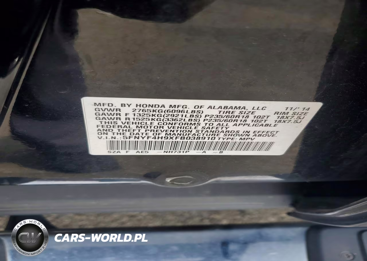 2015 Honda Pilot Touring VIN:5FNYF4H9XFB038910 - 13