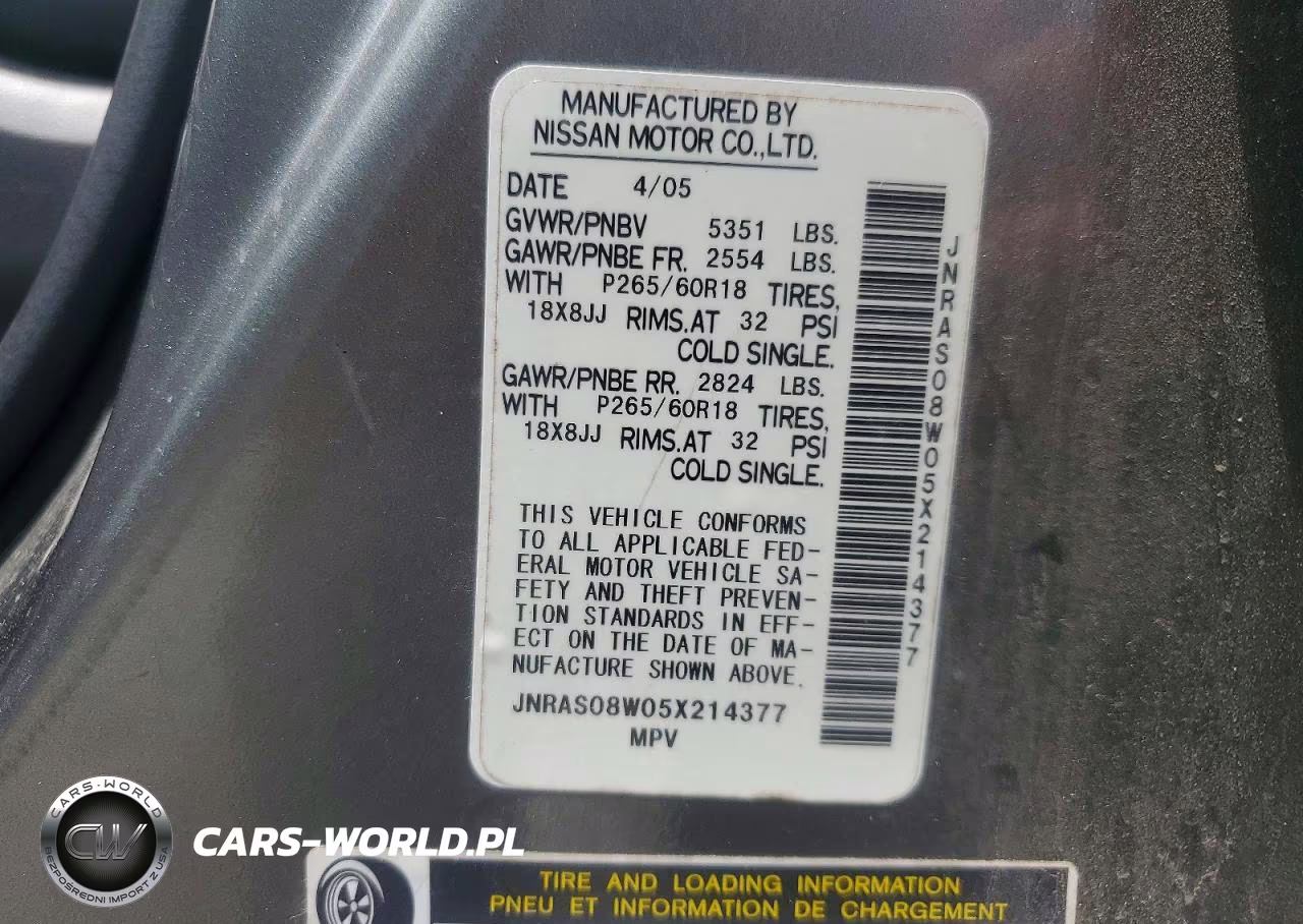 2005 Infiniti Fx35 Base VIN:JNRAS08W05X214377 - 12