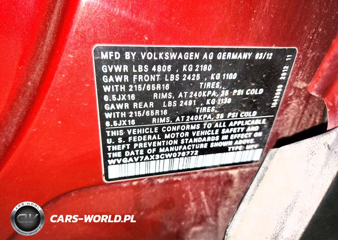 2012 Volkswagen Tiguan S VIN:WVGAV7AX3CW076772 - 13