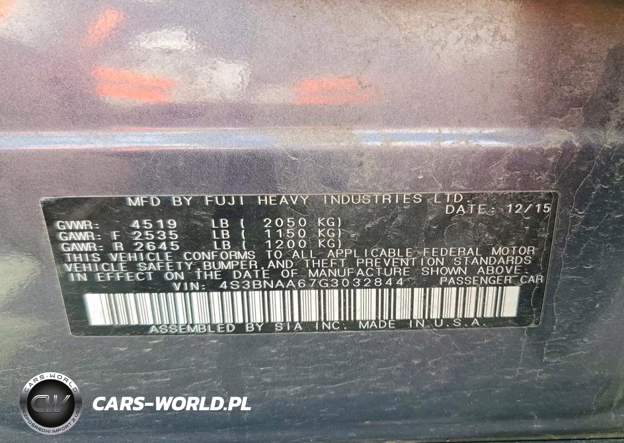 2016 Subaru Legacy 2.5I VIN:4S3BNAA67G3032844 - 12