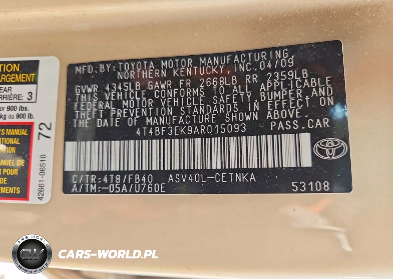 2010 Toyota Camry Base VIN:4T4BF3EK9AR015093 - 12