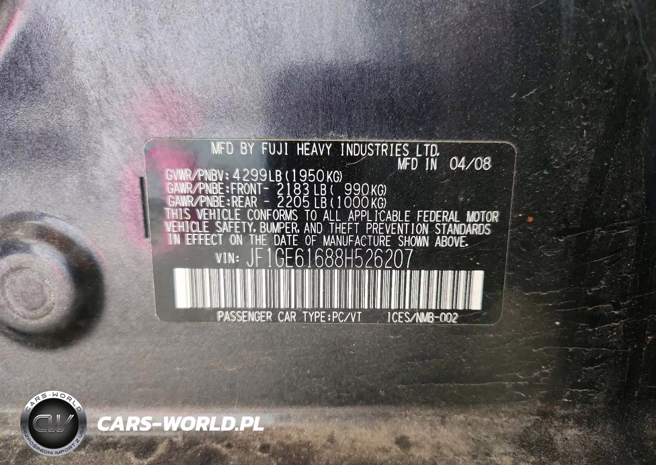 2008 Subaru Impreza 2.5I VIN:JF1GE61688H526207 - 12