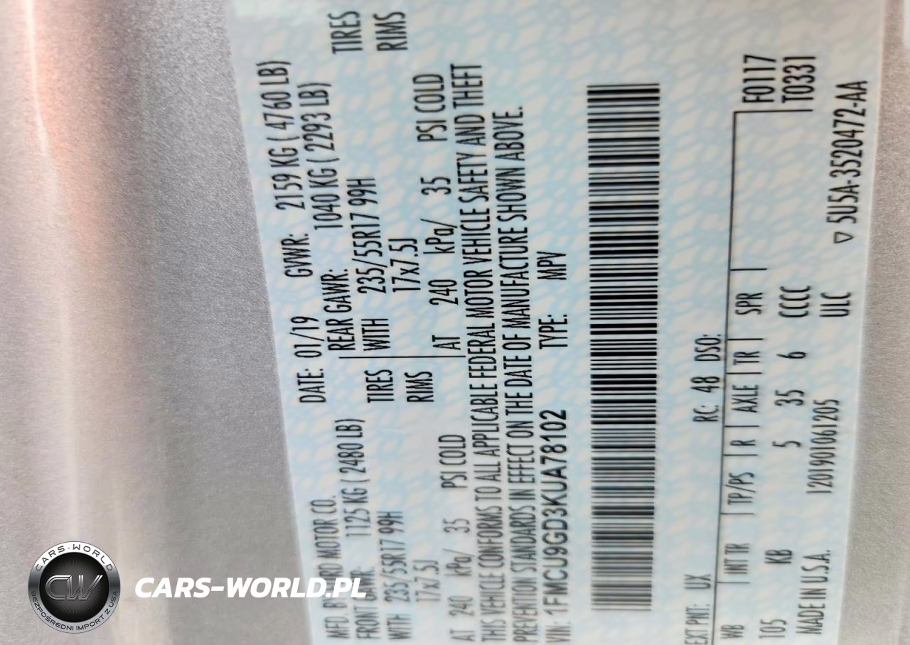 2019 Ford Escape Se VIN:1FMCU9GD3KUA78102 - 12