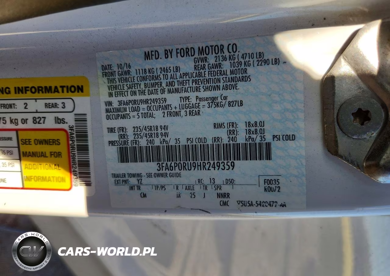 2017 Ford Fusion Titanium Hev VIN:3FA6P0RU9HR249359 - 13