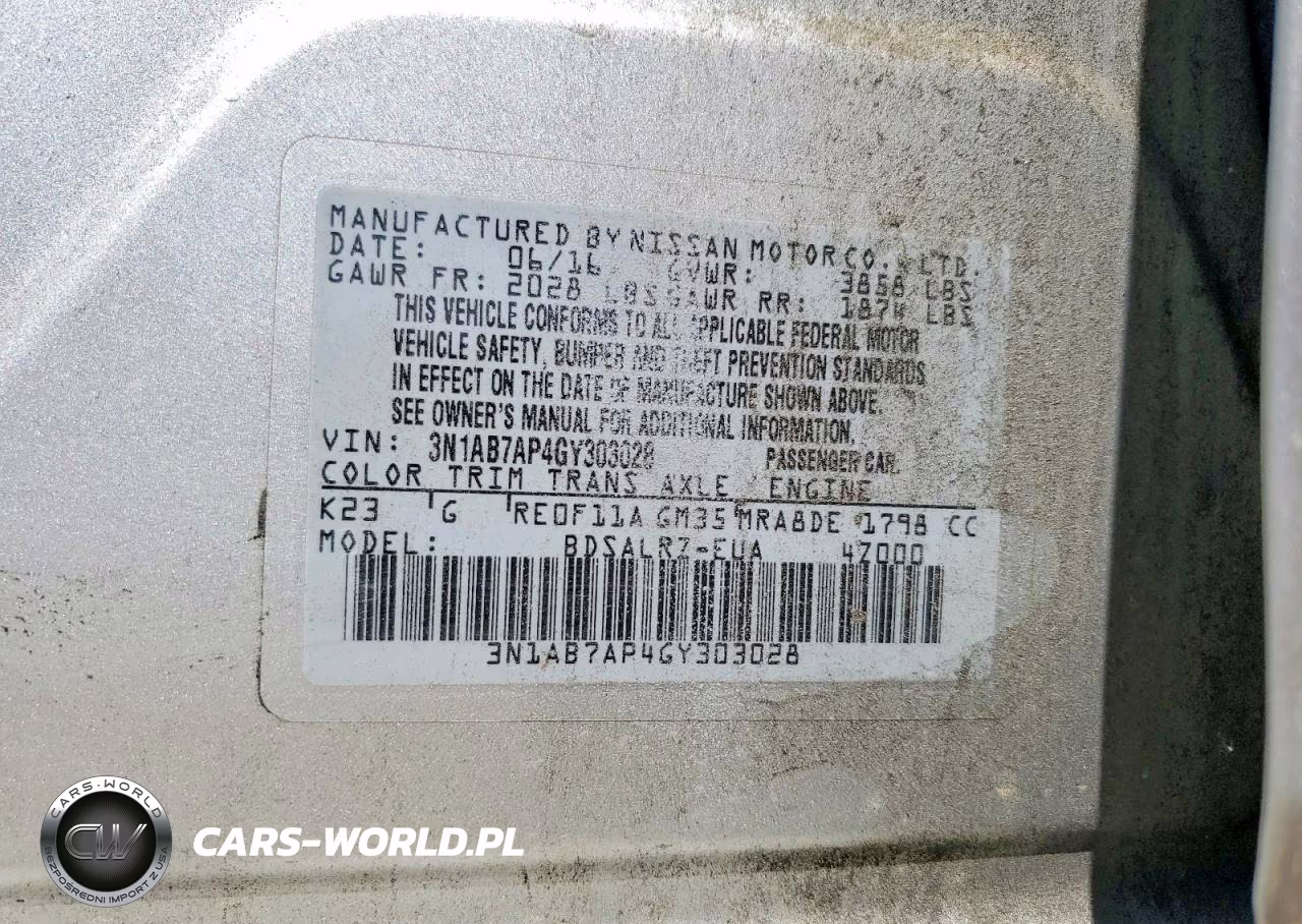 2016 Nissan Sentra Sr VIN:3N1AB7AP4GY303028 - 12