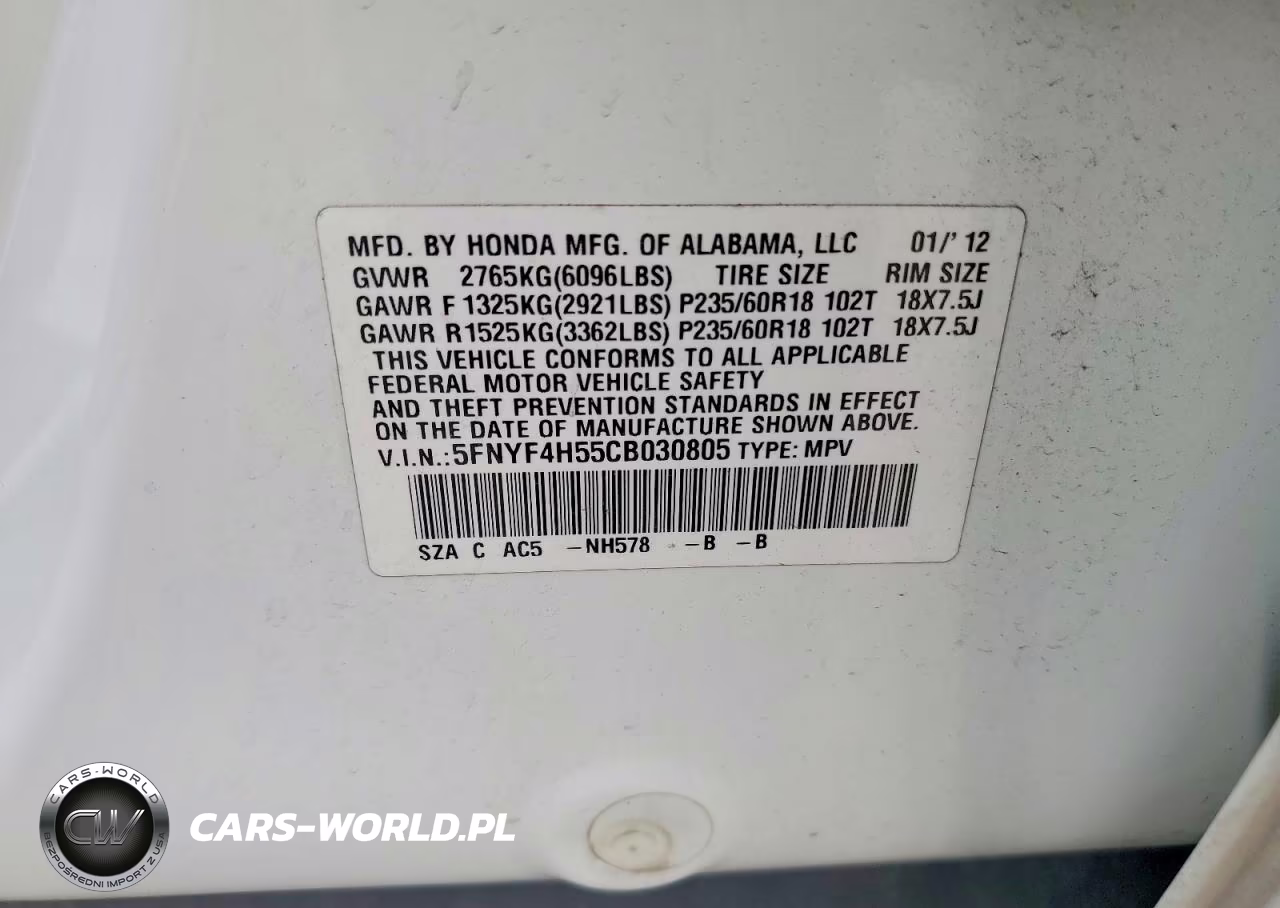 2012 Honda Pilot Exl VIN:5FNYF4H55CB030805 - 13