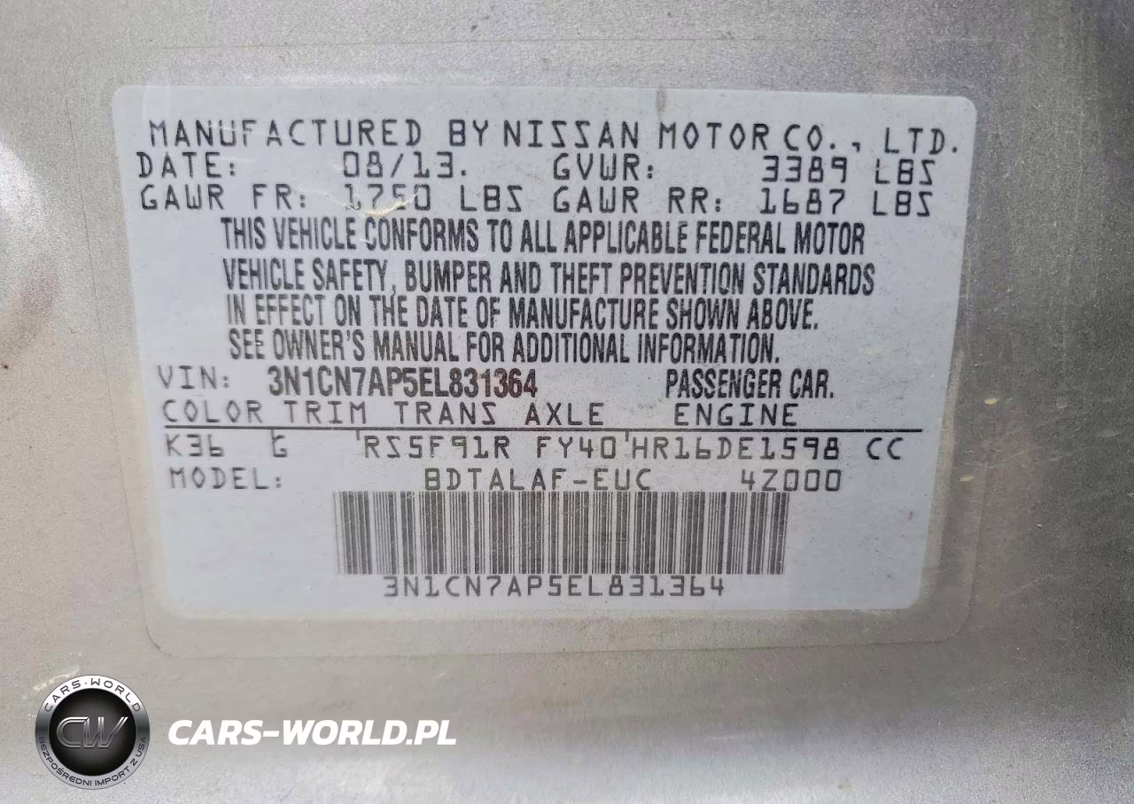 2014 Nissan Versa 1.6 S VIN:3N1CN7AP5EL831364 - 13