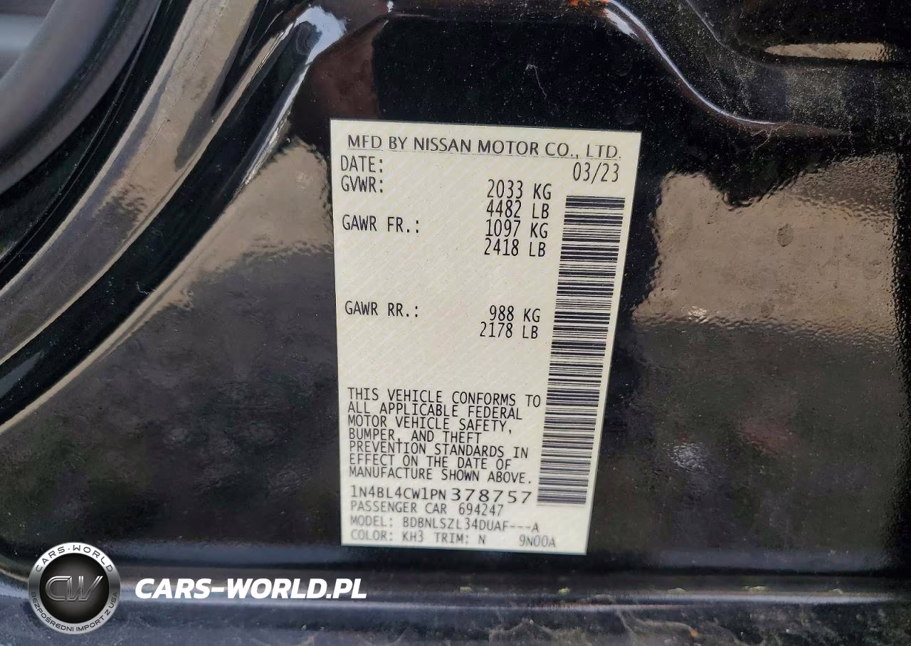 2023 Nissan Altima Sr VIN:1N4BL4CW1PN378757 - 12